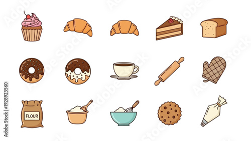 Assorted Baked Goods and Baking Utensils Illustration.
