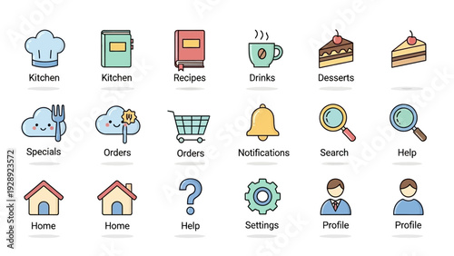 Collection of Various Flat Style Icons.