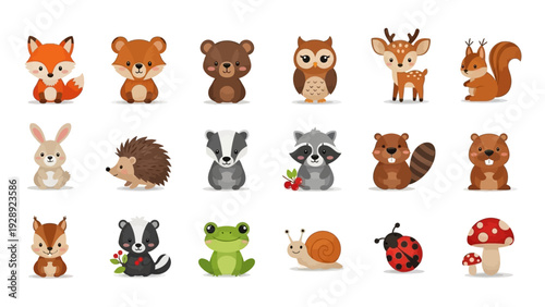 Collection of Cartoon Forest Animals and Creatures.