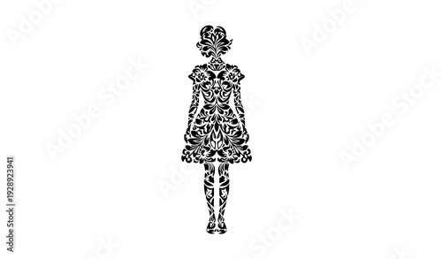 Decorative Woman Silhouette with Floral Dress Pattern Artistic Vector Illustration