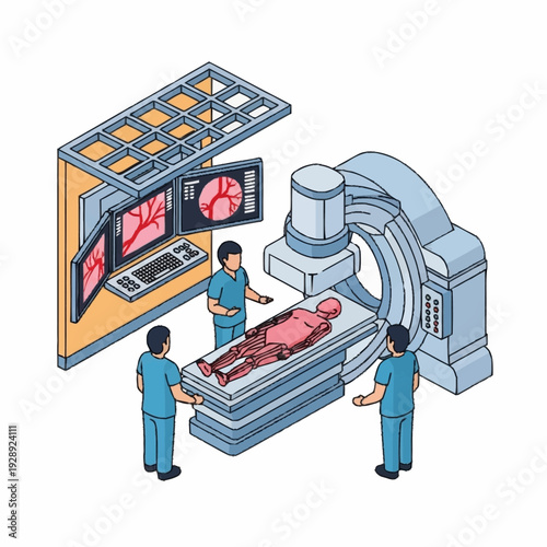 Medical professionals conducting MRI scan on patient in modern hospital setting.