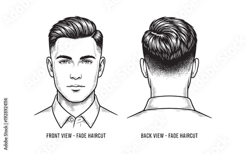 Front and Back View Illustration of a Modern Men's Fade Haircut