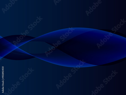 抽象背景 青と黒のグラデーションに流れるウェーブラインが重なるモダンデザイン ビジネスやテクノロジーに使えるクールなベクター素材 / Abstract blue and black gradient background with flowing wave lines modern tech design vector for business use