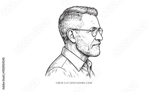 gentleman with a crew cut, beard, and glasses in profile