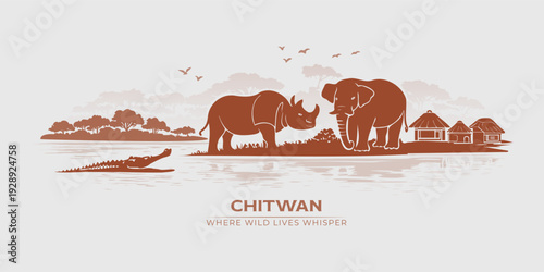 Chitwan Natural Safari Skyline in Earth Tone Wildlife Landscape