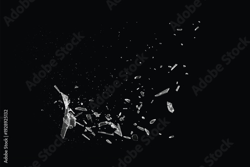 Broken glass on the black background. Isolated realistic cracked glass effect	
