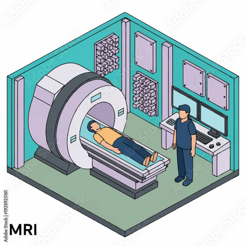 Medical professional operating MRI machine on a patient in a clinical setting.