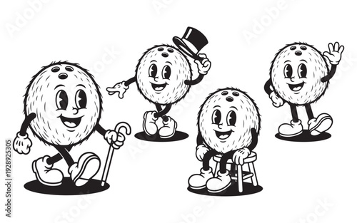 cartoon coconut character tipping a top hat, walking with a cane, and waving cheerfully.