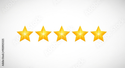 Five Golden Stars Rating System Isolated on White Background.