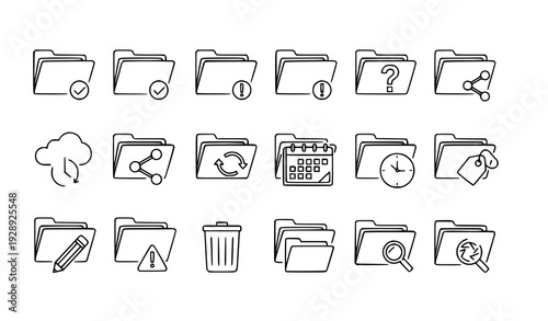 Professional line art folder icon vector set for office, business, and digital apps