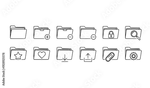 Minimalist folder icon line art vector set for modern UI and digital design