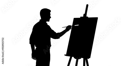 Artist Painting on Canvas with Brush.