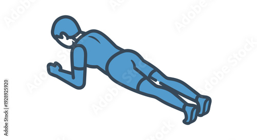 Blue Human Figure Doing Plank Exercise.