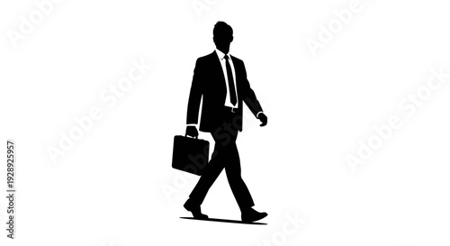 Businessman walking with briefcase in suit.