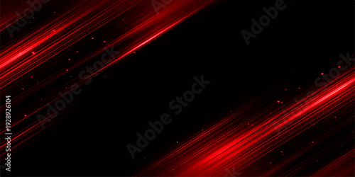 Glowing red abstract background featuring digital motion lines and neon laser light patterns over a dark black texture for a modern technology art wallpaper design