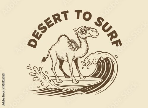 Camel Riding a Wave Illustration Design.
