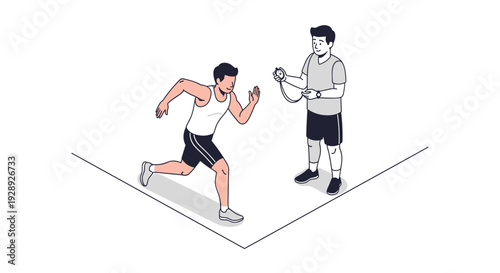 Coach Timing Athlete with Stopwatch.