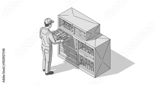 Man Inspecting Large Industrial Refrigerator Unit.