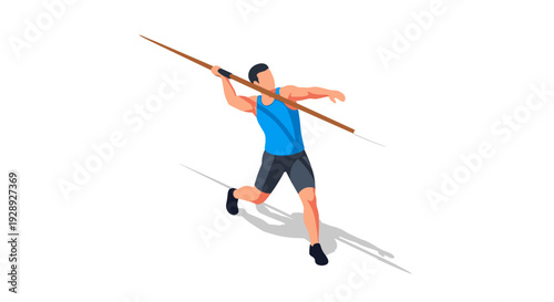 Man Jumping with Javelin in Hand.