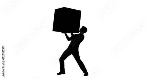 Man Lifting Heavy Box Silhouette.