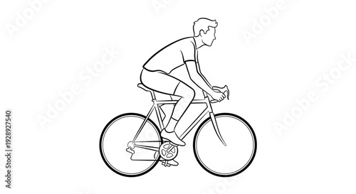 Man Riding Bicycle Line Drawing Illustration.