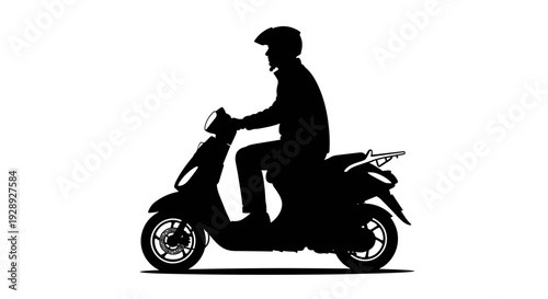 Man Riding Scooter Silhouette Profile View.