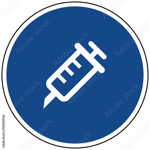 Spritze Impfung Medizin Gesundheit Symbol blaues Schild Vektor Illustration