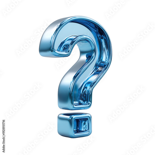 3D Blue Question Mark Icon on Transparent Background