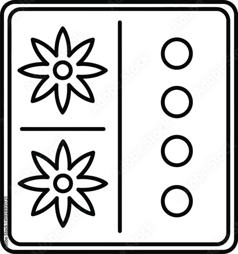 Minimalist line art illustration of a kitchen stove top with two burners and four knobs.