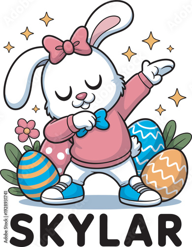 Skylar Dabbing Easter Bunny Personalized Kids Spring T-Shirt Design