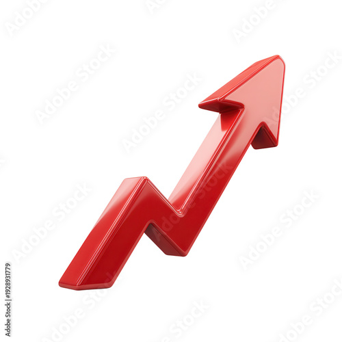 3D Red Arrow Graph Pointing Up on Transparent Background
