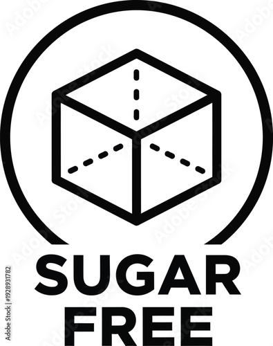 Sugar free label icon with a cube illustration and bold text isolated on white background.