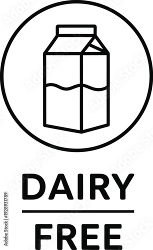 Dairy free icon with a milk carton illustration inside a circle on a white background