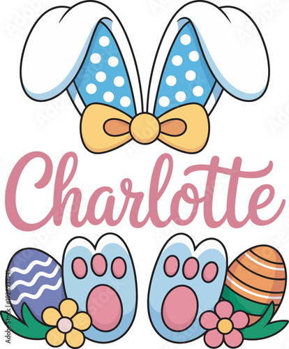Charlotte Easter Bunny Personalized Kids Spring T-Shirt Design