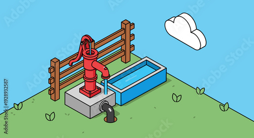 Red Fire Hydrant Near Water Trough 1.