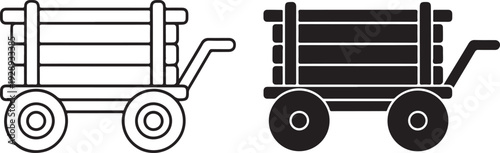 Black and white wagon with line and solid fill cart wheelbarrow line solid fill