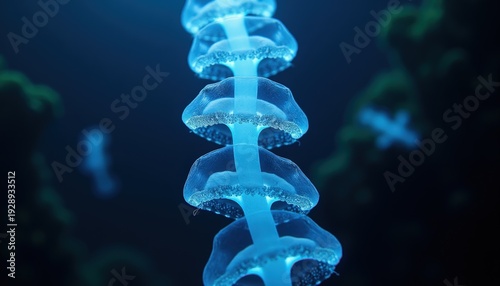 Bioluminescent Jellyfish Chain Underwater Ocean Blue Light Glowing Marine Life
