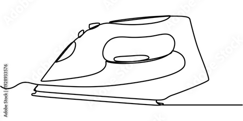 iron continuous one line drawing, Electric iron continuous line in minimalism style, outline illustration. 