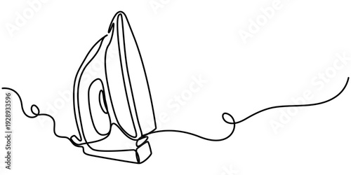 iron continuous one line drawing, Electric iron continuous line in minimalism style, outline illustration. 