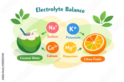 Electrolyte Balance Diagram Coconut Water Citrus Fruits.