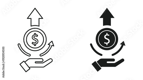 Financial growth and investment icons with money and hands