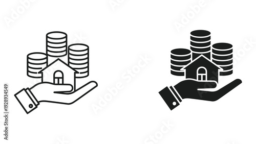 Hand holding house with stacks of coins for financial security
