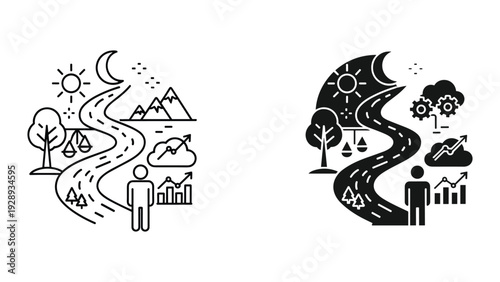 Business growth and success journey with data analysis and nature elements