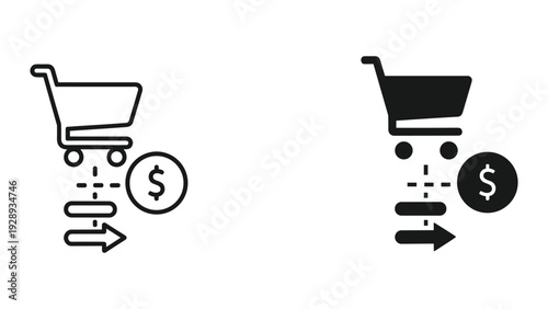 Shopping cart with dollar sign icon set
