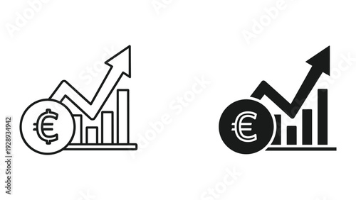 Financial growth icons with euro currency and increasing charts