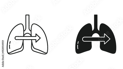 Lungs with arrow indicating air flow for health and medical concepts