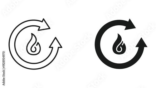 Stunning recycling and sustainability icons with flame and circular arrows