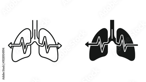 Lung icons with heartbeat line for medical and health concepts