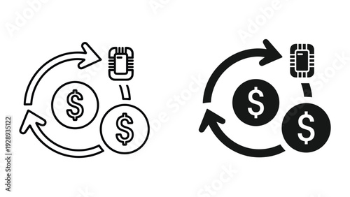 Financial transactions and money exchange concept with arrows