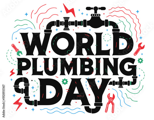 World Plumbing Day Awareness Vector, Water Systems and Maintenance Design